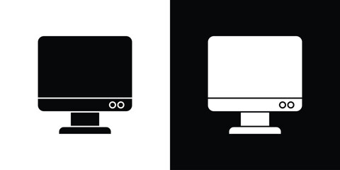 Poster - Monitor icon in flat version on black and white background
