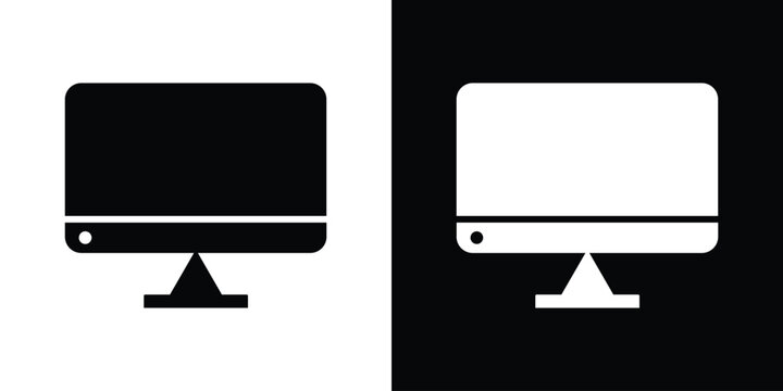 Monitor icon in flat version on black and white background