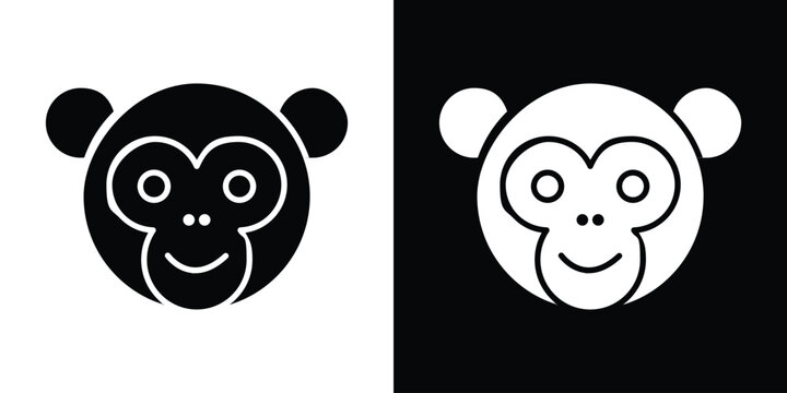 Monkey icon in flat version on black and white background