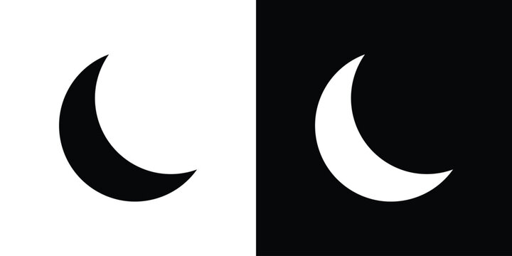 Moon icon in flat version on black and white background