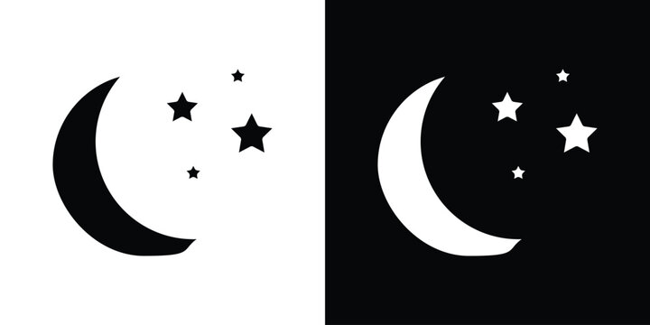 Moon stars icon in flat version on black and white background