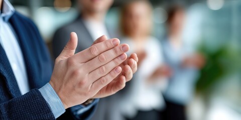Poster - Business People Clapping Hands in Office, Representing Teamwork, Appreciation, and Corporate Success, with Focus on Collaboration and Recognition : Generative AI