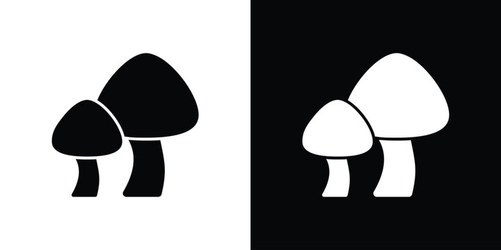 Mushroom icon in flat version on black and white background