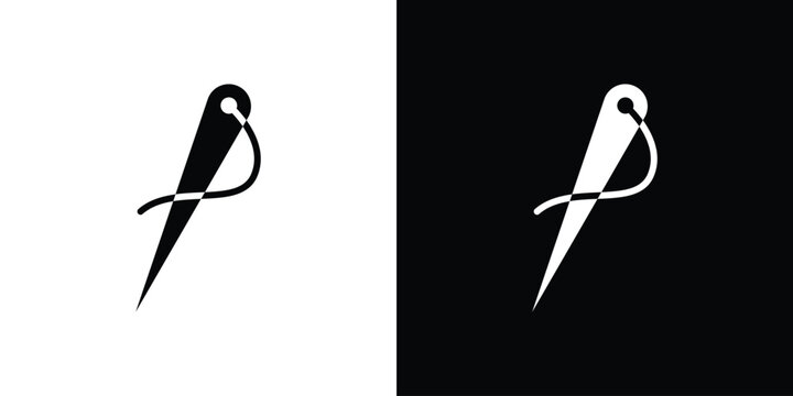 Needle icon in flat version on black and white background
