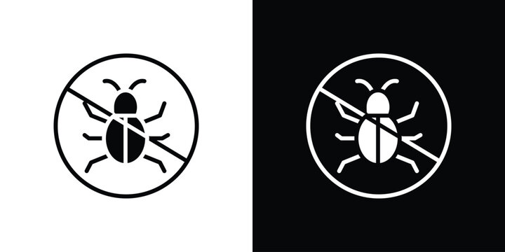 No Bug icon in flat version on black and white background