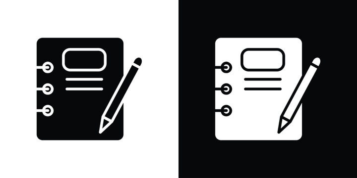 Notebook icon in flat version on black and white background