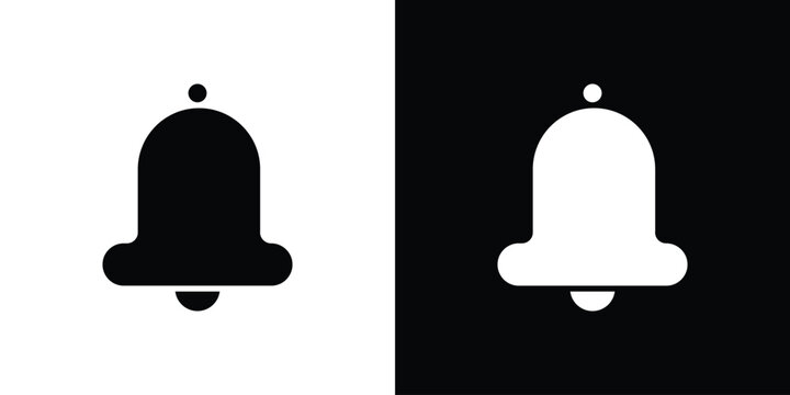 Notification bell icon in flat version on black and white background