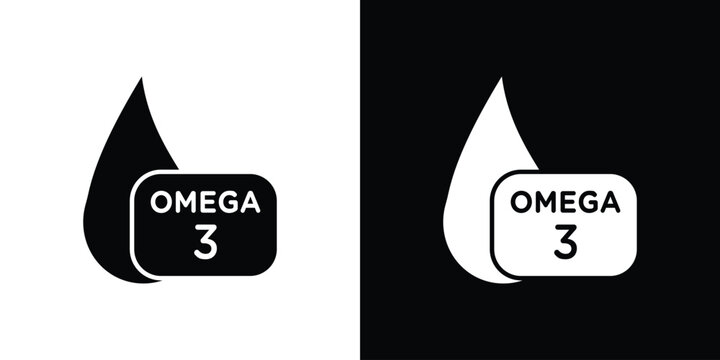 Omega icon in flat version on black and white background