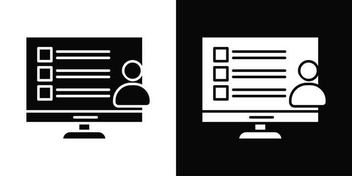 Online course icon in flat version on black and white background