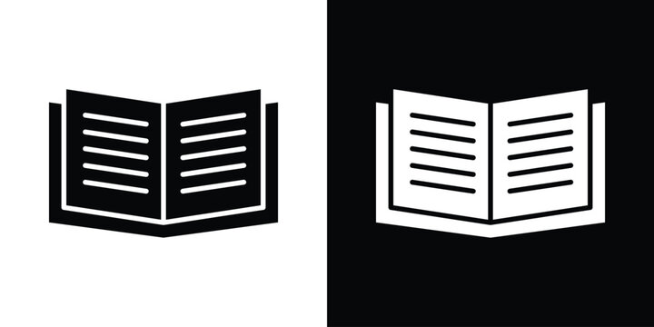 open book icon in flat version on black and white background