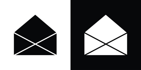 Fototapete - Open envelope icon in flat version on black and white background