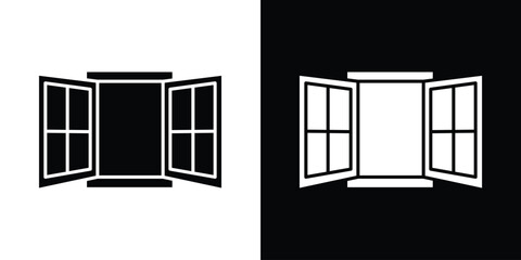 Aufkleber - Open window icon in flat version on black and white background