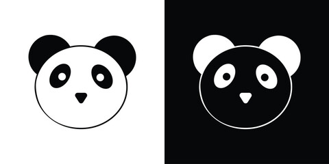 Poster - Panda icon in flat version on black and white background