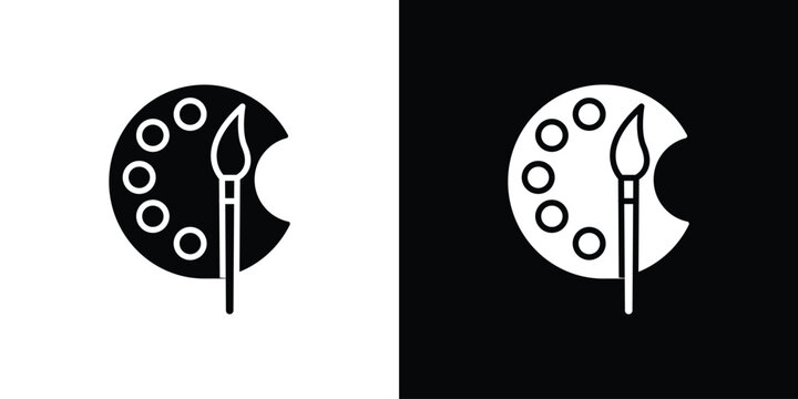 Palette icon in flat version on black and white background