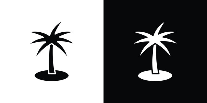 Palm tree icon in flat version on black and white background
