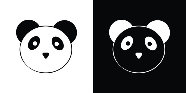 Panda icon in flat version on black and white background