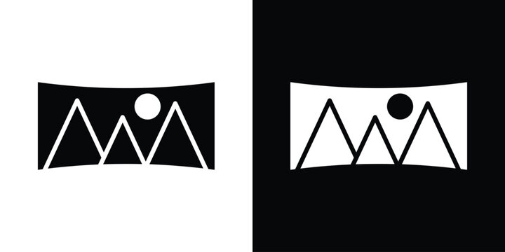 Panoramic icon in flat version on black and white background