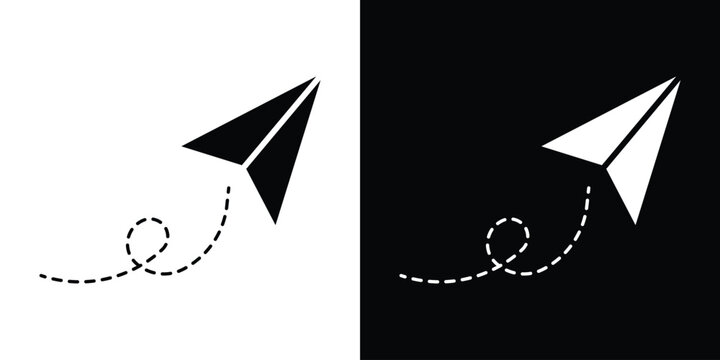 Paper plane icon in flat version on black and white background