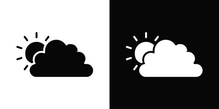 Partially cloudy icon in flat version on black and white background