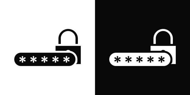 Password icon in flat version on black and white background