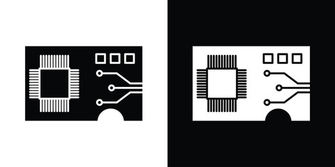 Poster - PCB icon in flat version on black and white background