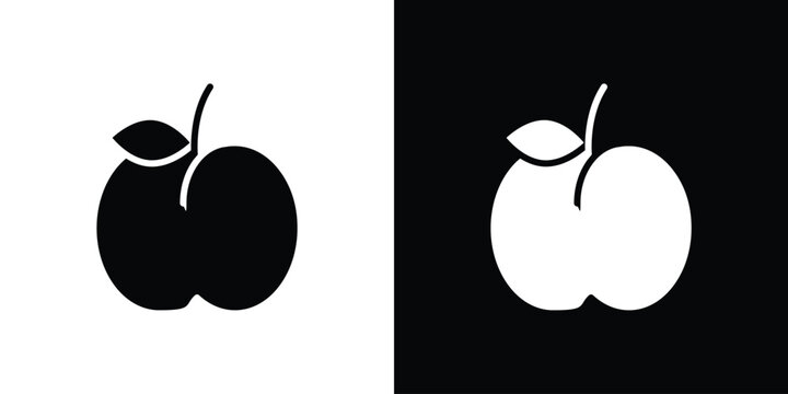 Peach icon in flat version on black and white background