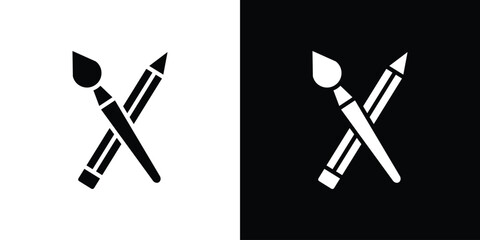 Fototapete - Pencil paintbrush icon in flat version on black and white background