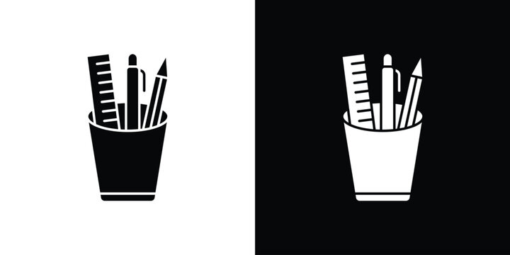 Pencil holder icon in flat version on black and white background