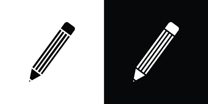 Pencil icon in flat version on black and white background