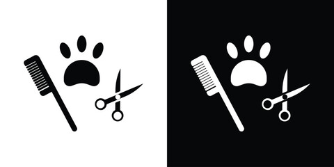 Poster - Pet grooming icon in flat version on black and white background