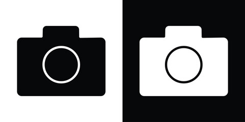 Fototapete - Photo Camera icon in flat version on black and white background