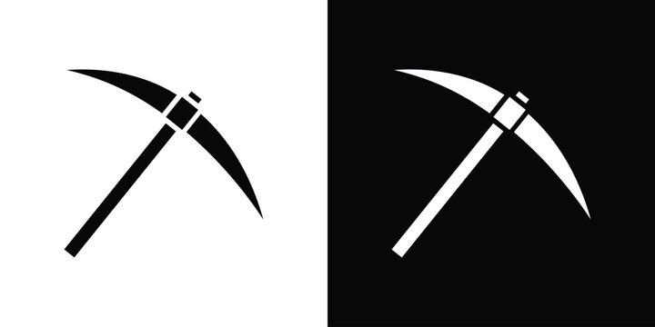 Pick axe icon in flat version on black and white background