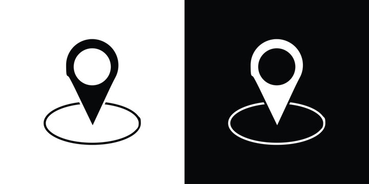 Pin icon in flat version on black and white background