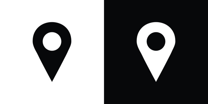 Pin icon in flat version on black and white background