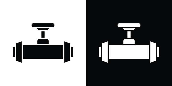 Pipe valve icon in flat version on black and white background