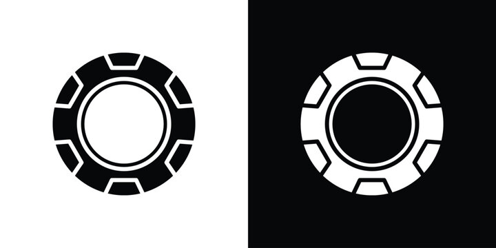 Poker chip icon in flat version on black and white background