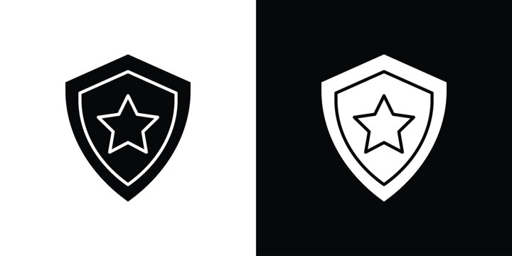 Police badge icon in flat version on black and white background