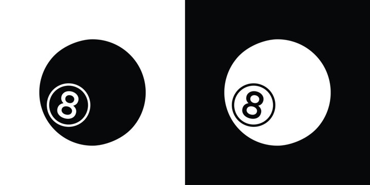 Pool 8 ball icon in flat version on black and white background