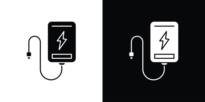 Power bank icon in flat version on black and white background