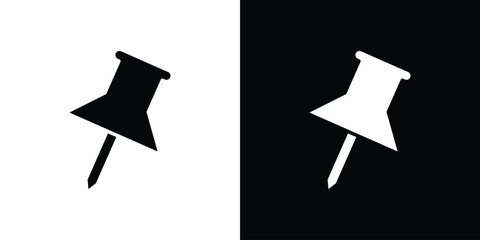 Fototapete - Push pin icon in flat version on black and white background