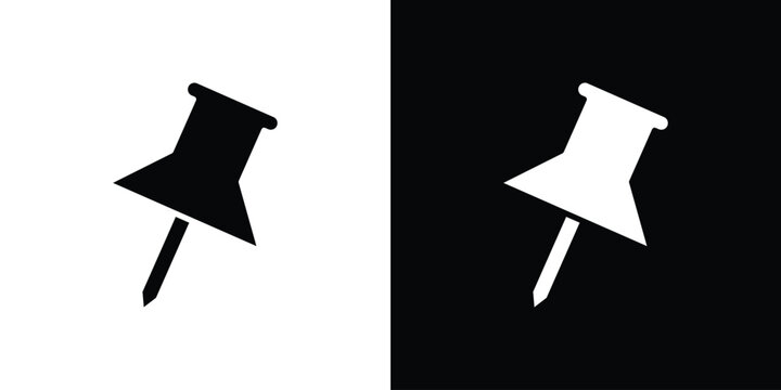 Push pin icon in flat version on black and white background