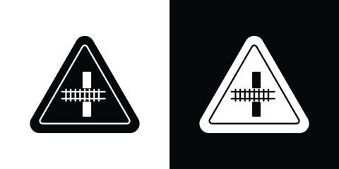 Fototapete - Railroad crossing signs in flat version on black and white background