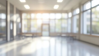 Poster - Stunning Blurred Views Of A Bright Classroom And Study Room With Panoramic Windows And Gorgeous Lighting In An Empty School