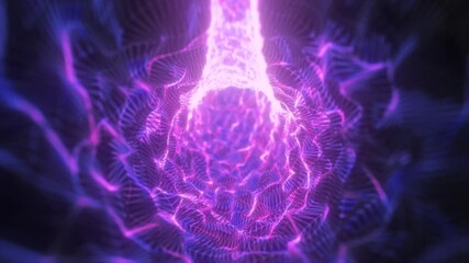 Poster - Futuristic tunnel of glowing purple energy lines forming a digital vortex