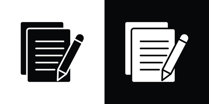 Registration form icon in flat version on black and white background
