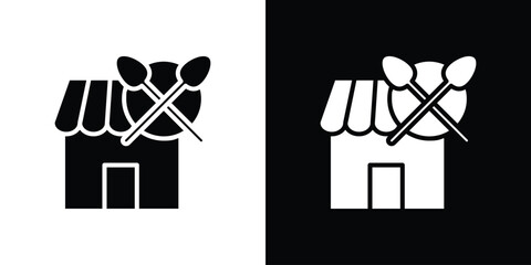 Fototapete - Restaurant icon in flat version on black and white background