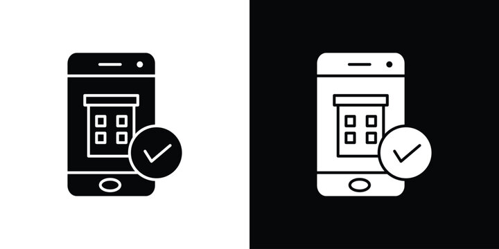 Reservation smartphone icon in flat version on black and white background