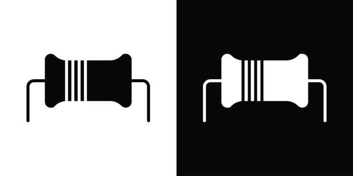 Resistor icon in flat version on black and white background