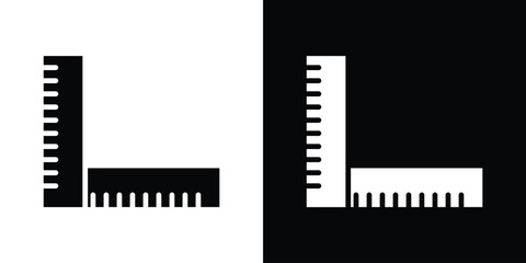 Poster - Ruler combined icon in flat version on black and white background