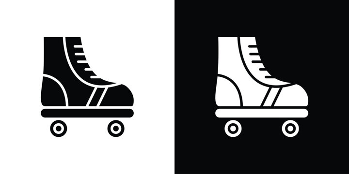Roller skates icon in flat version on black and white background